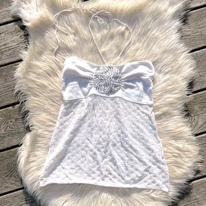 VENUS Beaded Cashmere Crochet Tube Top Cami